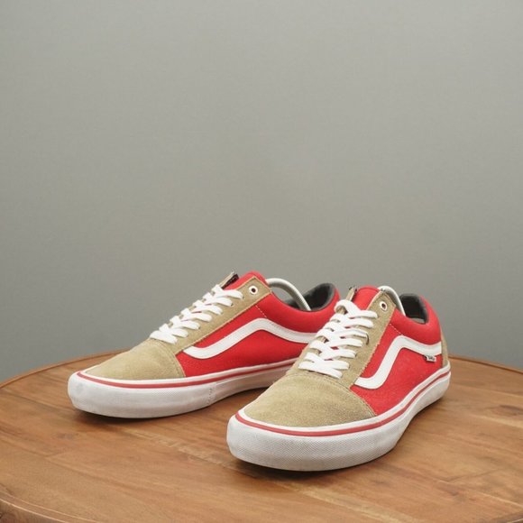 Vans Mens Old Skool Two Tone Sneakers Size 11.5 Beige Red Suede Canvas - Picture 4 of 11